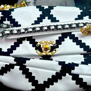 Black White Calfskin Crochet Medium Chanel 19 Flap Bag